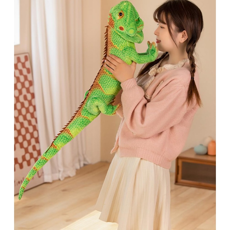 Xshelley Realistic Green Lizard Stuffed Animal Toys, Chameleon Dolls, Reptile Soft Toys Maned Lizards, Wildlife Toys Gifts For K