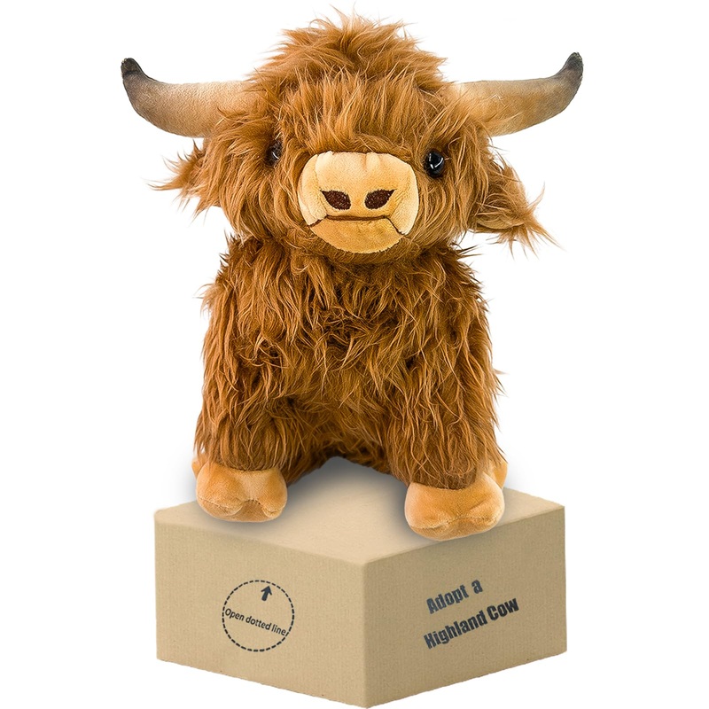 Youblek 12 Inch Highland Cow Stuffed Animal, Realistic Scottish Highland Cow Plush Toy, Cute Fluffy Cow Stuffed Animal Gift For