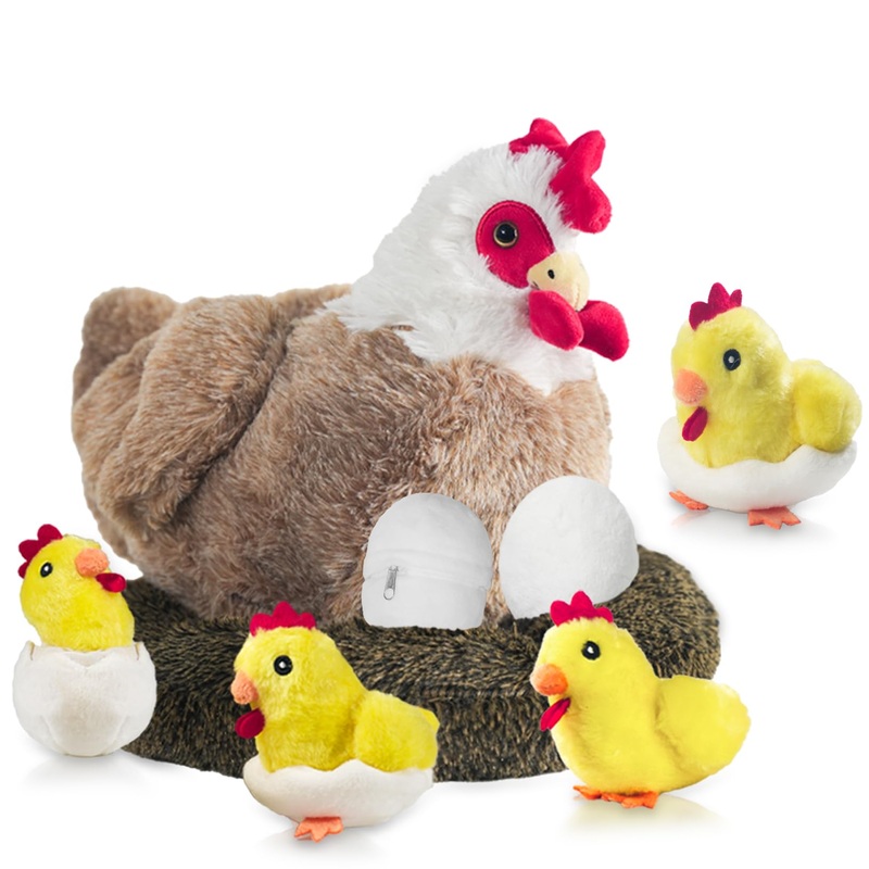 Youthfuljive 9 In 1 Chicken Stuffed Animal, Chicken Plush Stuffed Animal Chicken Toys Egg Laying Hen With Zippered Belly, Baby C