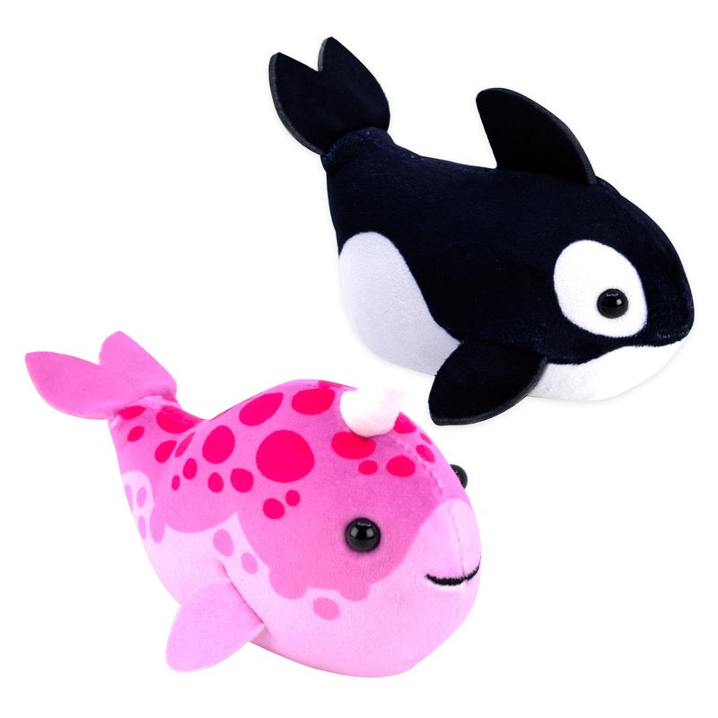 Zhuzhu (Narwhal + Orca) Fish 2-Pack B | Small Stuffed Animals With Motor Inside Suitable For Ocean Party Favors | Batteries Requ