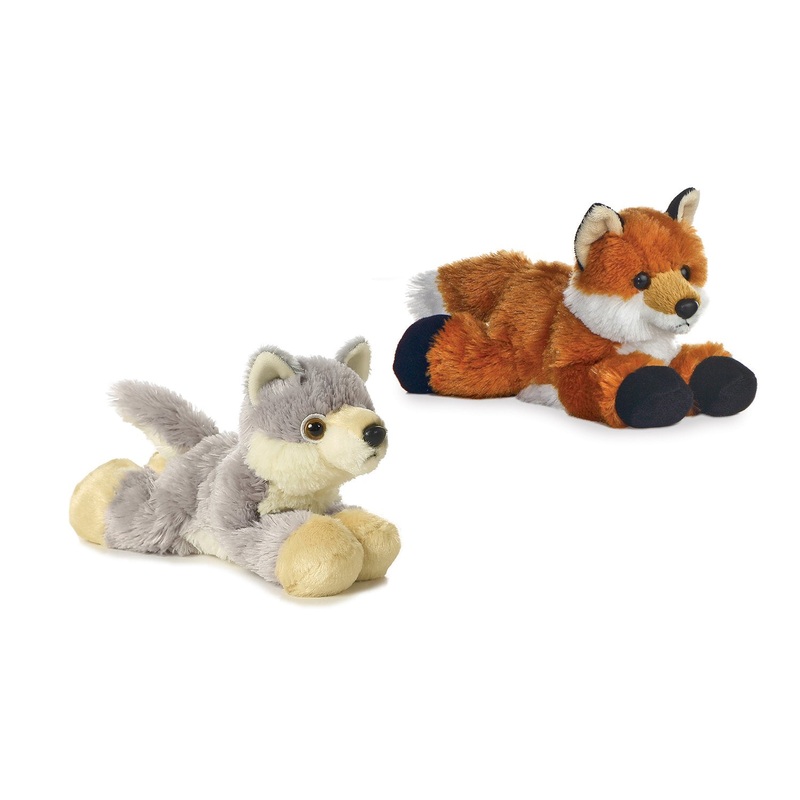Aurora Bundle Of 2 8'' Floppy Beanbag Stuffed Wild Animals - Foxxie The Fox & Woolsey The Wolf