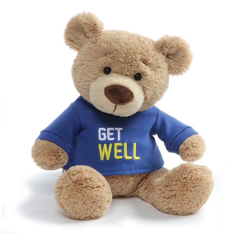 Gund Get Well T-Shirt Message Teddy Bear Stuffed Animal Plush, Blue, 12.5''