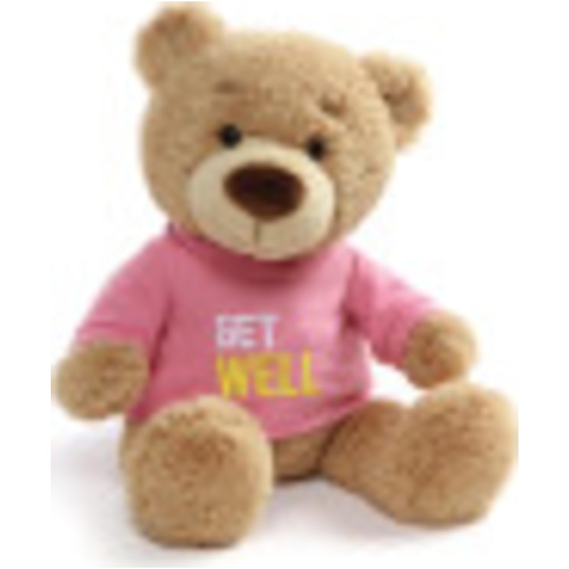 Gund Get Well T-Shirt Message Teddy Bear Stuffed Animal Plush, Pink, 12.5''