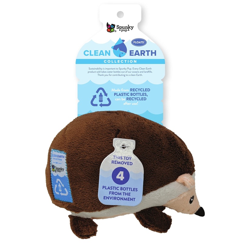 Spunky Pup Clean Earth Plush Hedgehog | Made From 100% Recycled Water Bottles | Small,Brown,7263