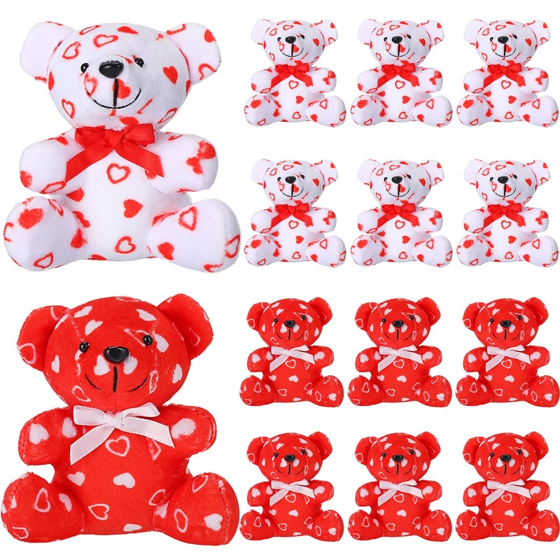 12 Pieces Valentines Day Plush Mini Stuffed Bears With Heart Pattern Love Bears For Valentine'S Day Gifts Or Bouquet Decoration
