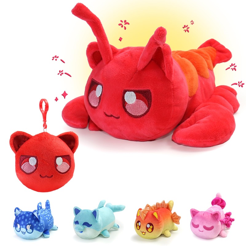 2-Pcs ? Lobster Cat Plush + Plush Keychain - Under The Sea Cat Collection - 100% Embroidered Plushie - Cat Stuffed Animal Collec