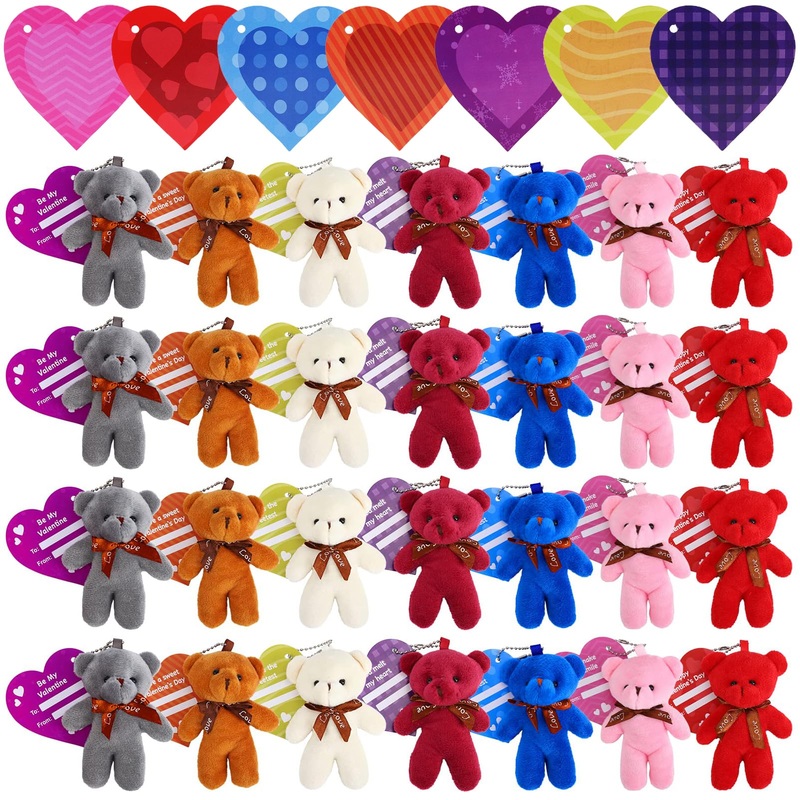 Acekid 28Pcs Valentine'S Day Gifts For Kids, Mini Bears Bulk Keychain Toys , Mini Stuffed Animals Bulk For Valentines Exchange,