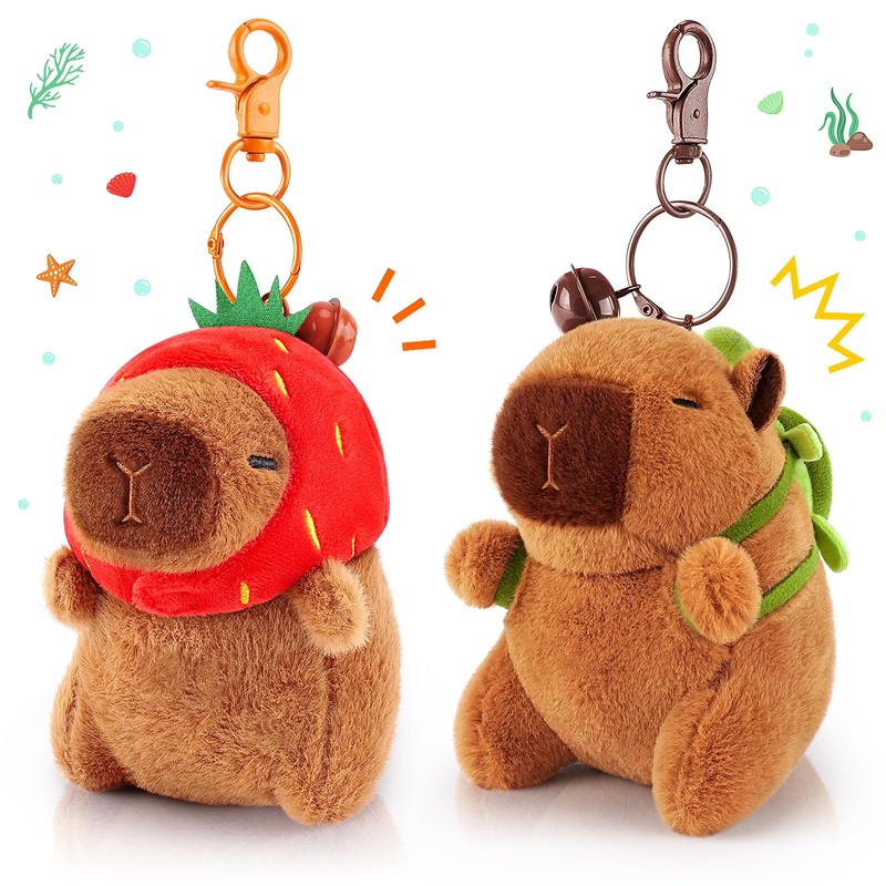 Achwishap 2Pcs Capybara Plush Keychain,Cute Keychain Capybara Stuffed Animal,Soft Capybara Plush Toys Key Chain,Kawaii Plush Stu