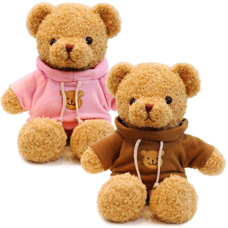 Aoriher 2 Pieces Valentine'S Day Stuffed Bears Animal Plush Gifts Prom 11.8 Inch Soft Bear Clothes Bear Plush For Newlyweds Mom