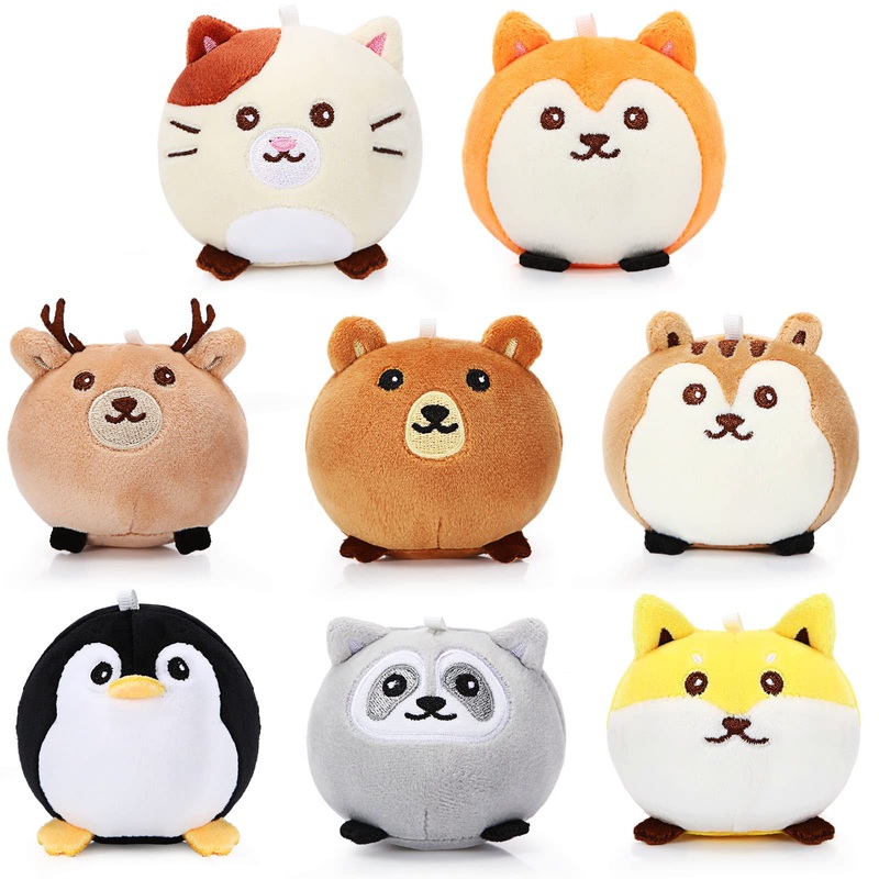 Aoriher 8 Pcs Mini Plush Animals Soft Toys 3.15 Inch Stuffed Animals Ornaments Bulk Colorful Woodland Animal Keychain Decor For