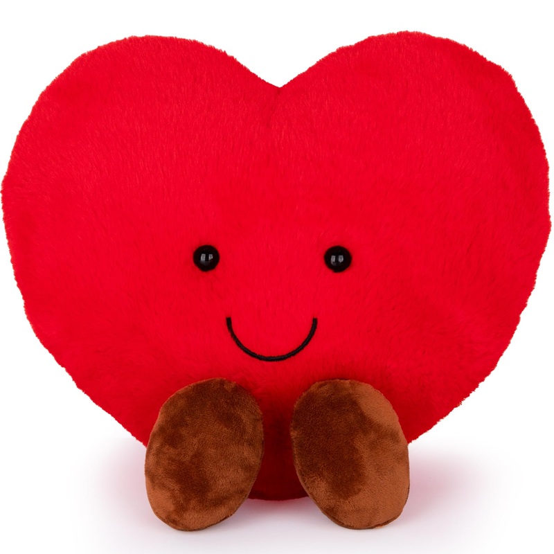 Artcreativity Large Valentines Plush Heart - Cute Love Heart Plush Toy With Smile And Little Brown Feet - Stuffed Love Heart Toy