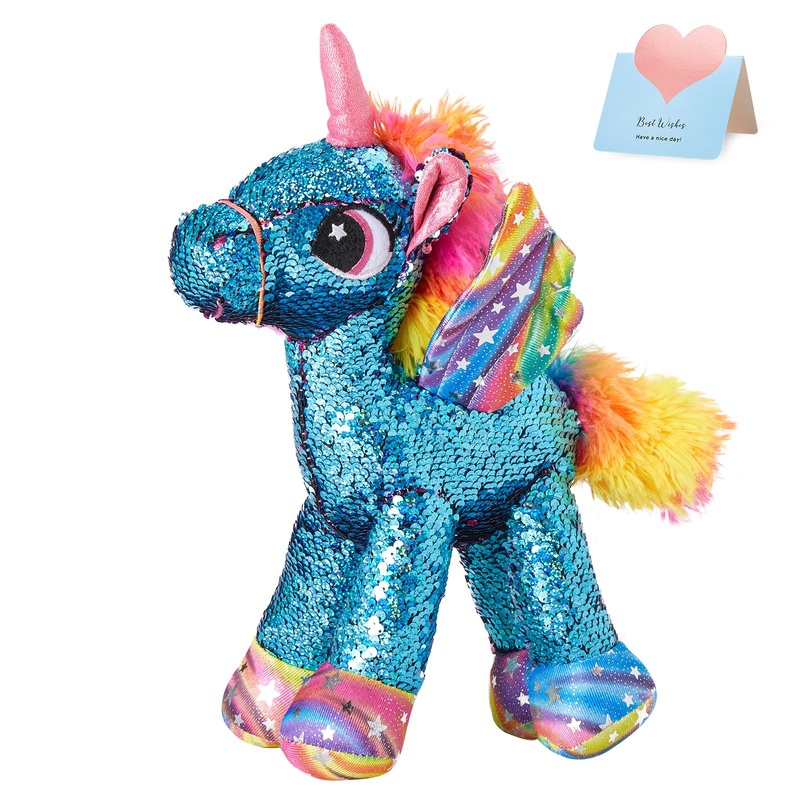 Athoinsu 13'' Blue Flip Sequin Unicorn Stuffed Animal Plush Toy With Reversible Glitter Sequins Sparkle Birthday Children'S Day