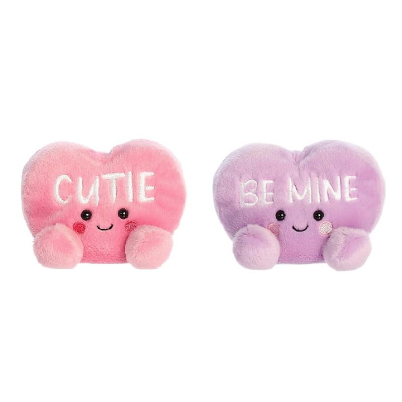 Aurora Valentine Candy Heart Palm Pals 5'' Plush 2 Pc Bundle, Be Mine And Cutie