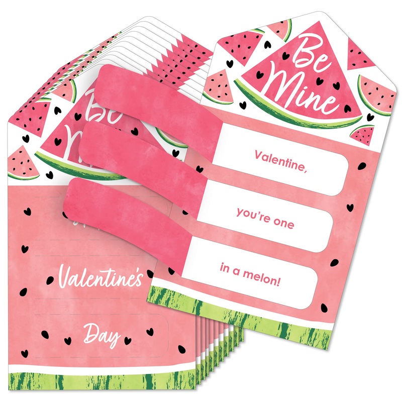 Big Dot Of Happiness Sweet Watermelon - Fruit Cards For Kids - Happy Valentines Day Pull Tabs - Set Of 12