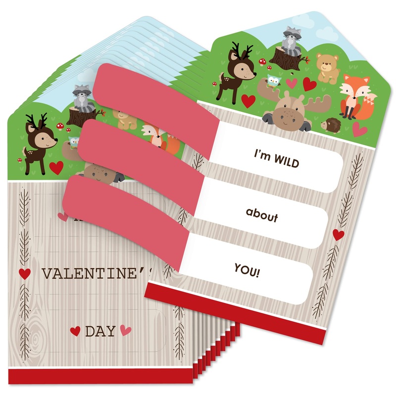 Big Dot Of Happiness Woodland Creatures - Forest Cards For Kids - Happy Valentines Day Pull Tabs - Set Of 12