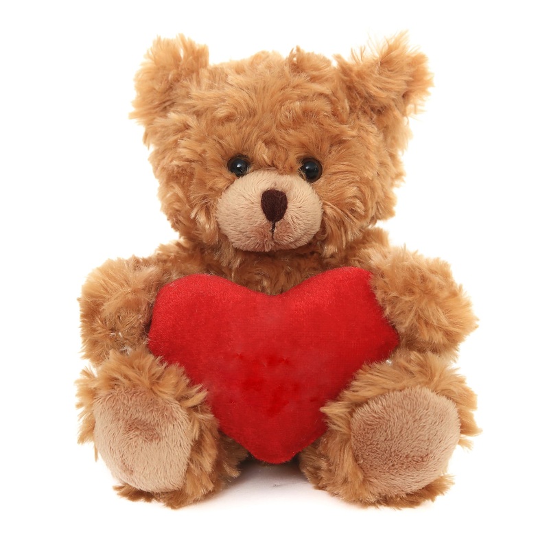 Plushland Mocha Teddy Bear With Customized Message On Embroidered Heart, Stuffed Animal Plush Toys - Valentine Personalized Gift