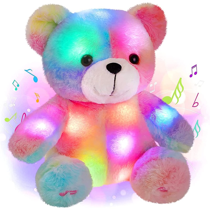 Sencu Teddy Bear Stuffed Animal,12 Inch Light Up Music Bears Soft Stuff Animals Cute Led Plush Toys Birthday Mother'S Day Valent