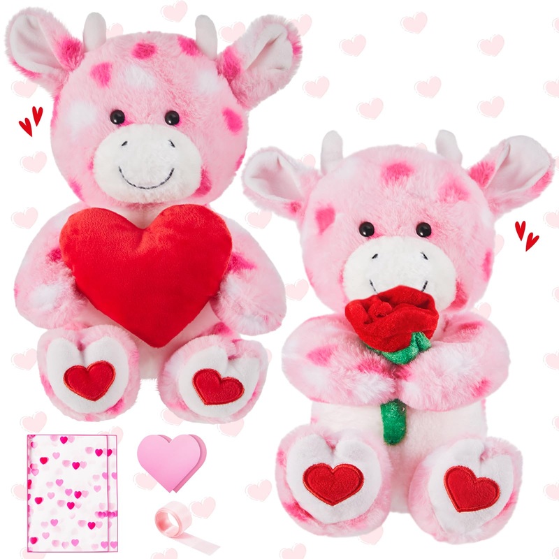 Shappy 2 Sets Large Valentines Day Plush Stuffed Animal With Heart And Rose, Cute Stuffed Animal Toys, Valentine'S Day Wedding G