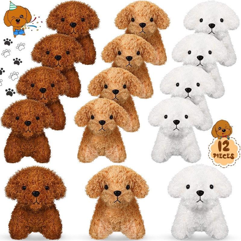 Skylety 12 Pcs 5'' Mini Dogs Stuffed Bulk Animal Puppy Party Favor Cute Soft Plush Dog Toy Valentines Gift For Kids Classroom(Ad