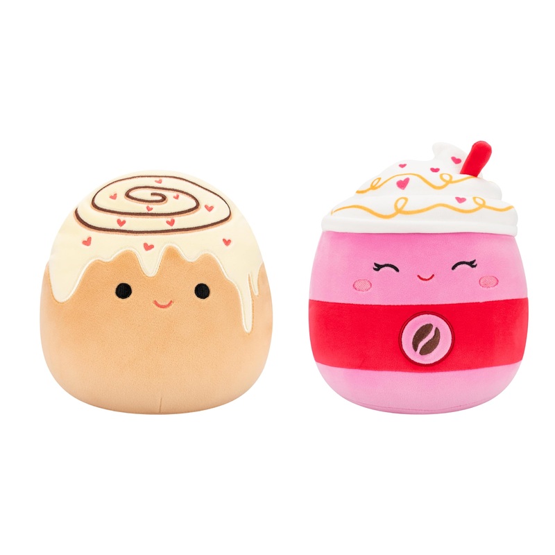 Squishmallows Original 8In Anita The Cinnamon Roll + 8In Beata The Pink Latte - Official Jazwares Valentines Plush 2-Pack (Littl