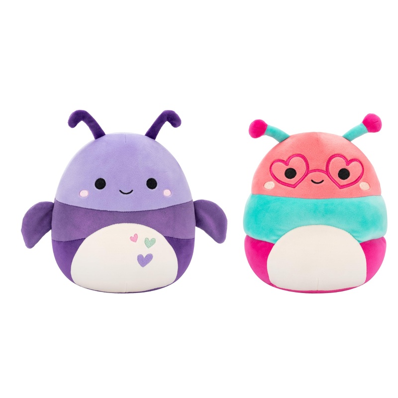 Squishmallows Original 8In Axel The Purple Beetle + 8In Griffith The Peach Bookworm - Official Jazwares Valentines Plush 2-Pack