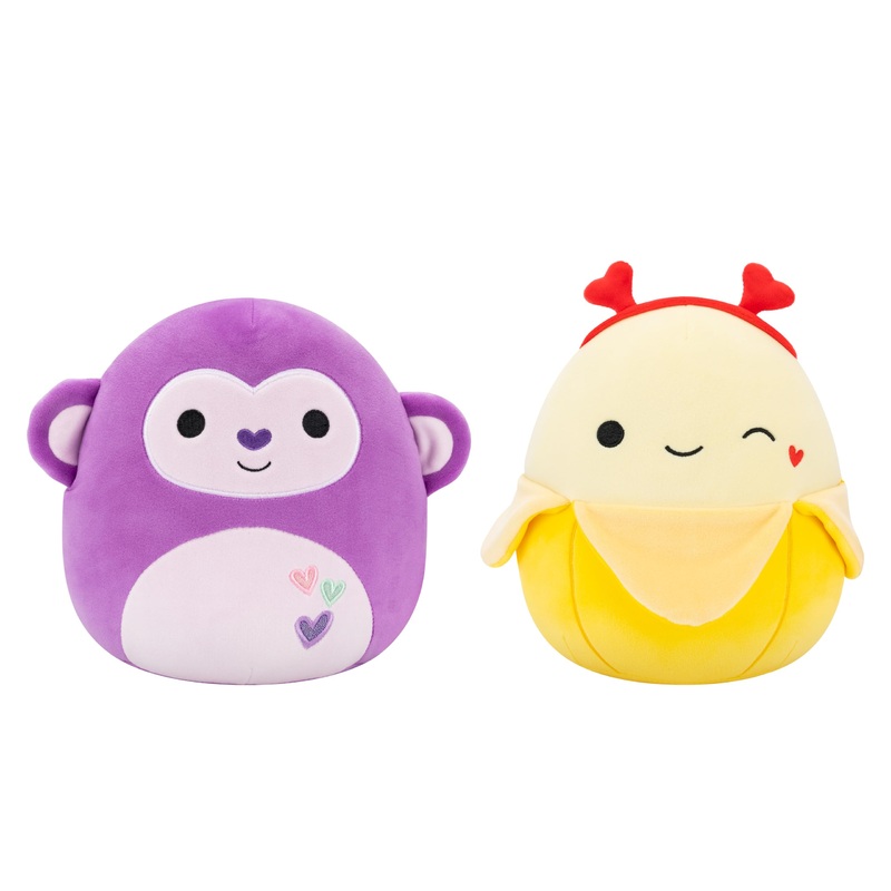 Squishmallows Original 8In Hartman The Purple Monkey + 8In Junie The Banana - Official Jazwares Valentines Plush 2-Pack (Little)