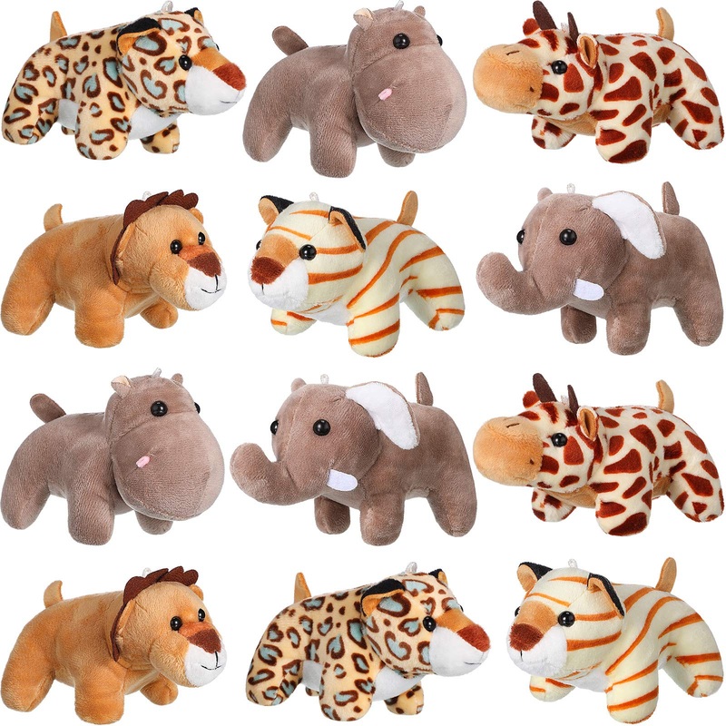 Sumind 12 Pieces Mini Stuffed Forest Animals Jungle Animal Plush Toys 4.8 Inch Cute Elephant Lion Giraffe Tiger Plush For Animal