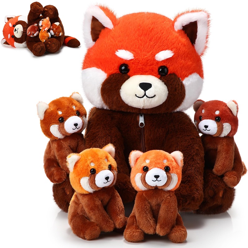 Syhood 5 Pcs Red Panda Stuffed Animal Toys Kids Valentine'S Day Gifts Favor Supplies Family Set 13 Inch Mommy Plush With 4 Cute