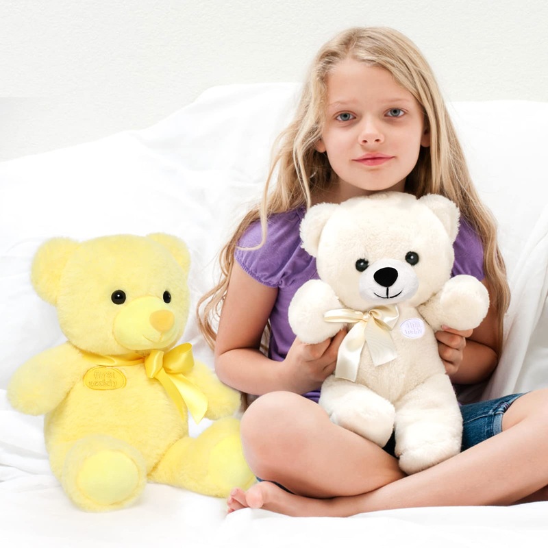 Tezituor Small Teddy Bear Stuffed Animals, Pack Of 2 Cute Bear Plush With Bow Tie For Boy Girl Kids, White And Yellow Stuffed Be