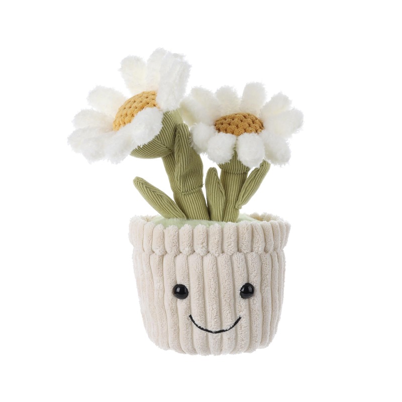 Apricot Lamb Soft Daisy Plant Plush Toy, Stuffed Green Pot, Kawaii Plushie For Kids 10 Inches