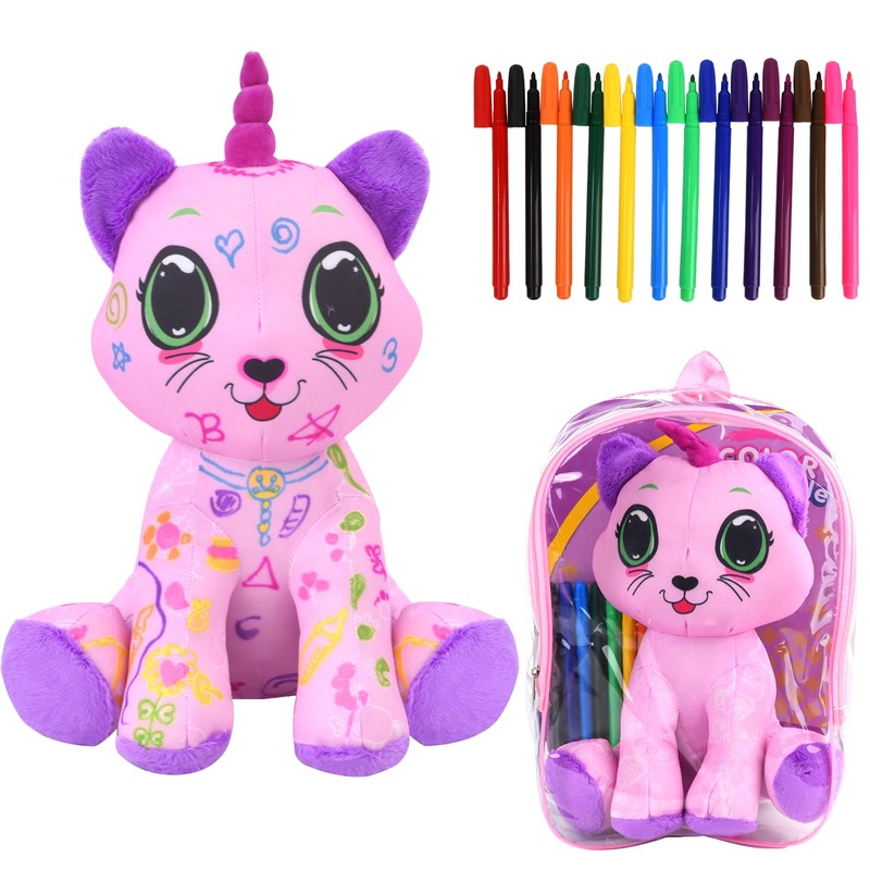 Drawmytoy Coloring Plush Toy With 12 Washable Markers For Little Girls Doodle Dolls Arts And Crafts Soft Diy Washable Doodle Stu