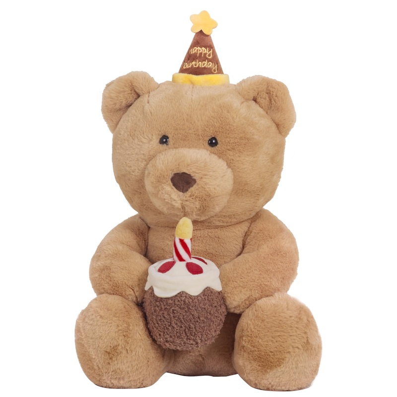 Haijunya 16'' Happy Birthday Bear Holding Cake Stuffed Animals, Kawaii Big Teddy Bear Plushies Toys, Cute Bears Gifts For Toddle