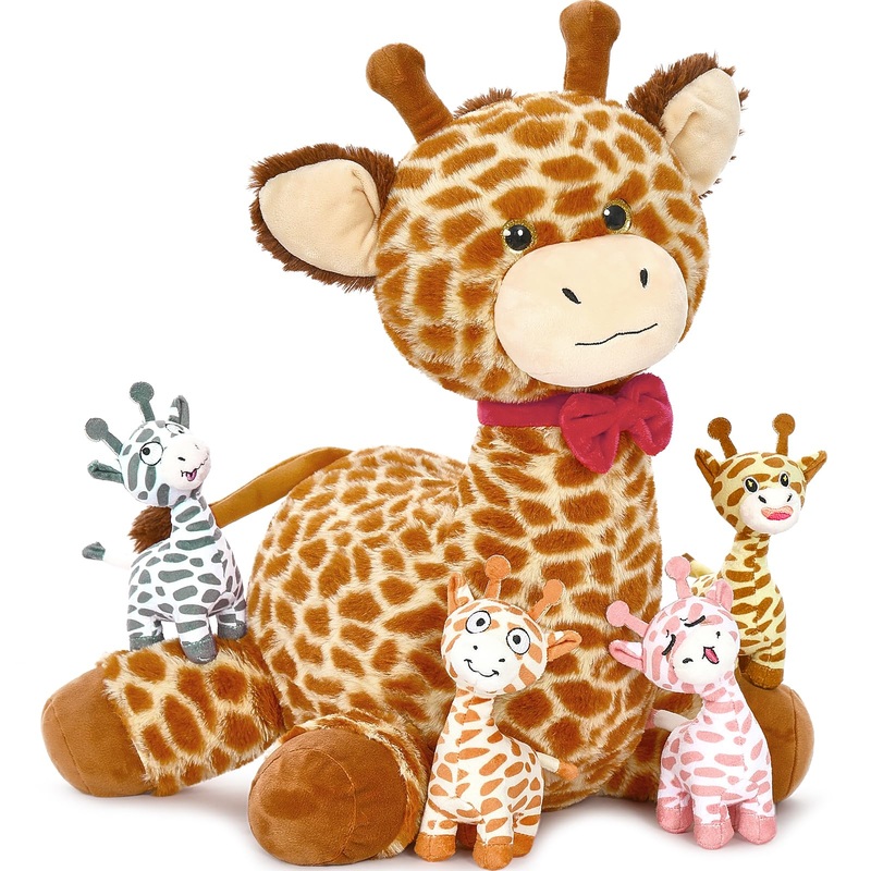 Tezituor Giraffe Stuffed Animal With 4 Babies,19.7'' Giant Giraffe Plush Soft Toy Cute Baby Giraffe Plushies Valentines Gifts Fo