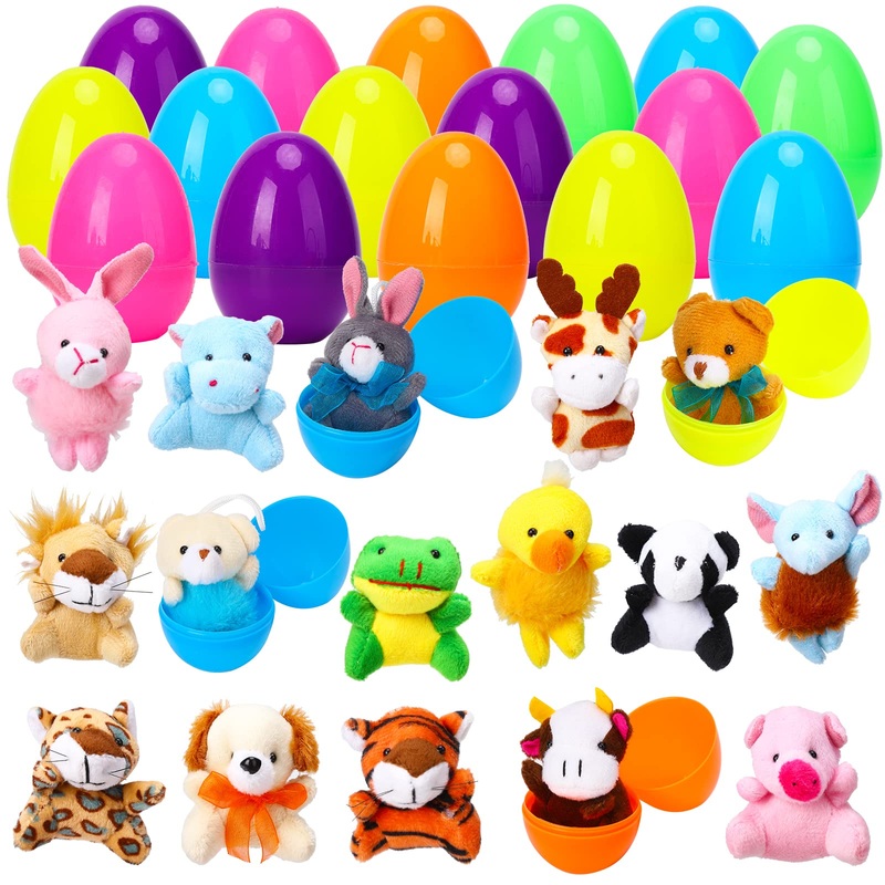 Thinkmax 16 Pcs Easter Eggs Filled With Mini Plush Animals Toy For Easter Basket Stuffers/Fillers, Easter Eggs Hunt, Easter Part