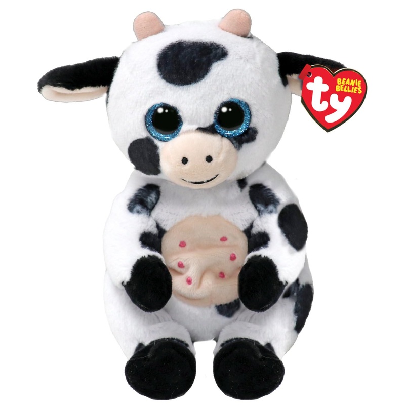 Ty Beanie Bellies - Herdly The Cow With Glitter Blue Eyes, The Original Plush Animals With Soft Belly 20 Cm - T41287