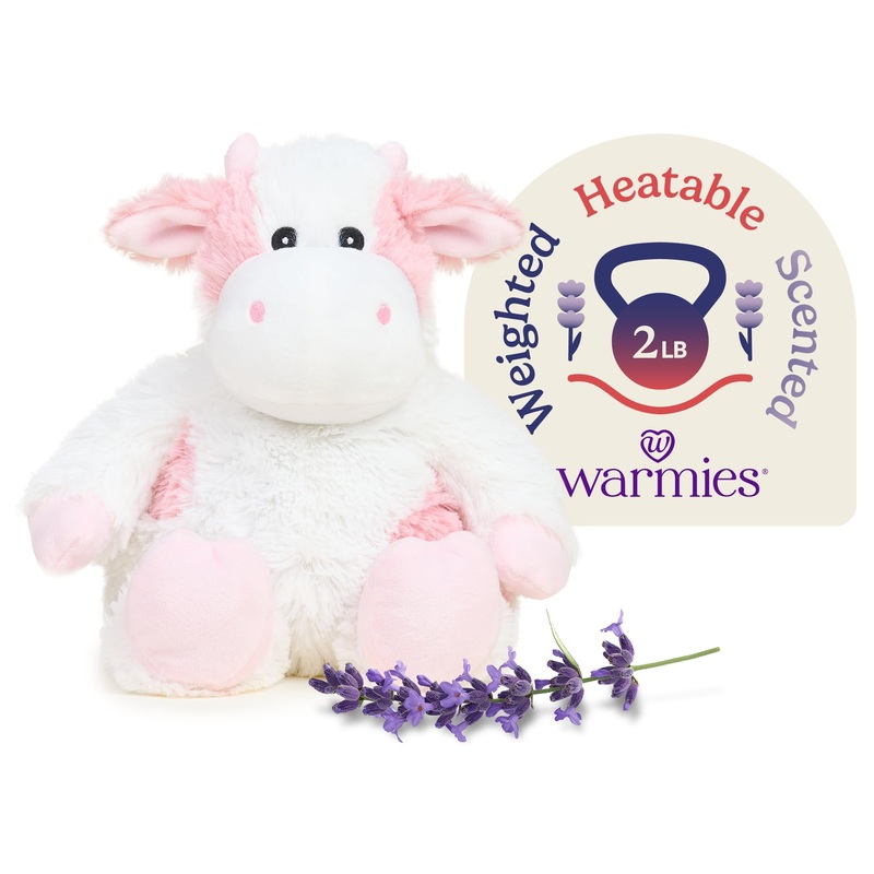Warmies Microwavable & Weighted Stuffed Animals, Strawberry Cow - Heated Stuffed Animal Plushie For Warmth & Comfort - Cute Soft