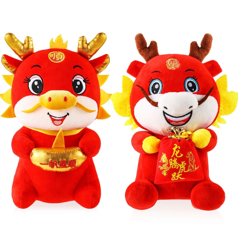 Zjoey 2 Pcs Chinese Dragon Plush 2025 Year Of The Dragon Stuffed Animal Plush Chinese New Year Plush Decoration Mascot Doll Plus