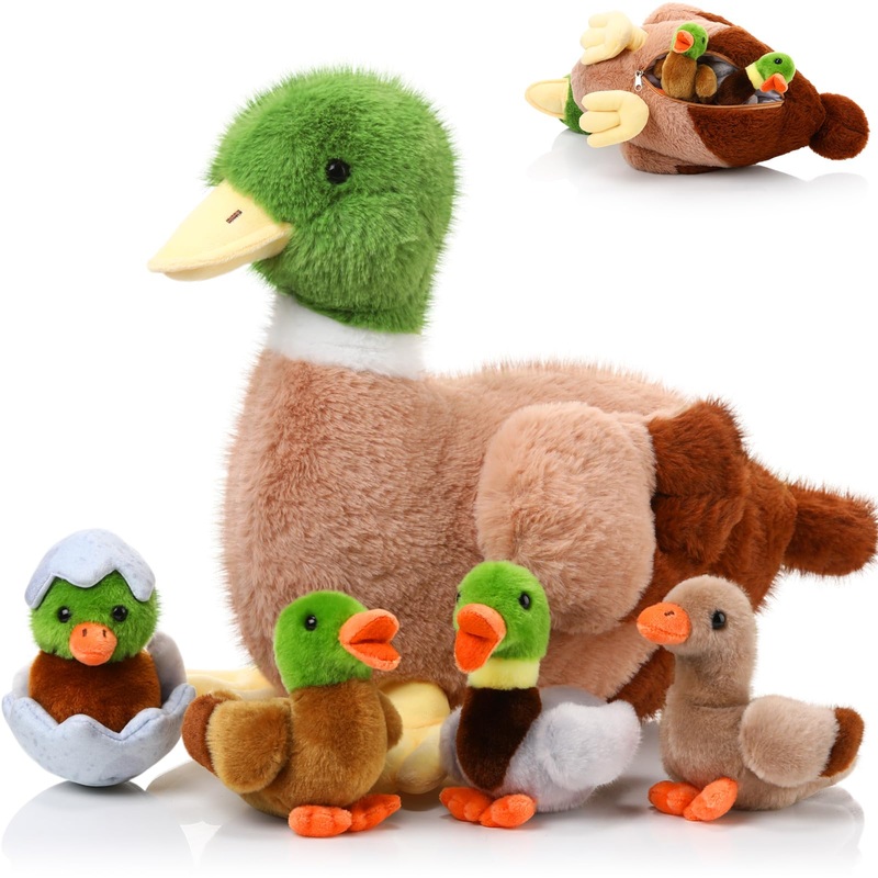 Zomiboo 5 Pieces Duck Stuffed Animals Plush Toys Includes Big Stuff Mommy Duck With 4 Little Baby Duck Soft Duck Family Plush Wi