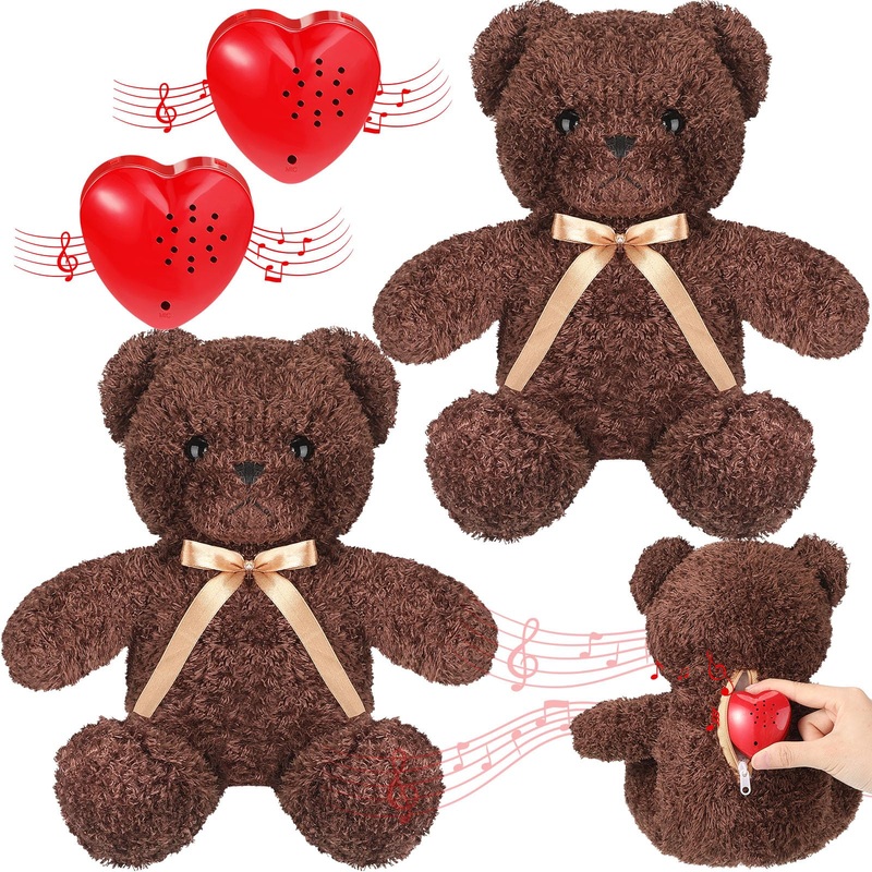 2 Pcs Bear Stuffed Animals With Voice Recorder Set, 60 Seconds Voice Sound Recorder Module 16 Inch Soft Plush Bear Cute Stuffed