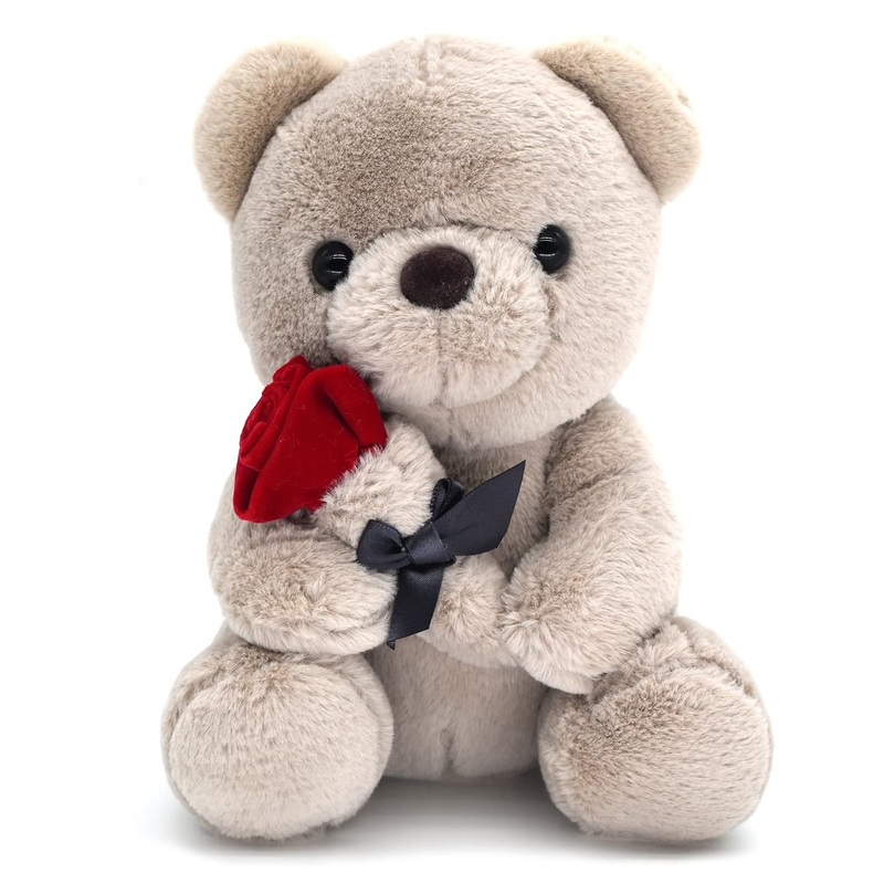 9.8'' Teddy Bear With Rose, Soft Plush Bear Doll Stuffed Animals Toys Valentines Day Decor Gifts For Her/Girlfriend Lover Mom Ki