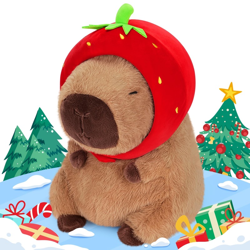 Achwishap Capybara Plush,Cute Plushies Capybara Stuffed Animal,Capybara Plush Toys,Kawaii Plush Stuffed Toy With Strawberry Hat