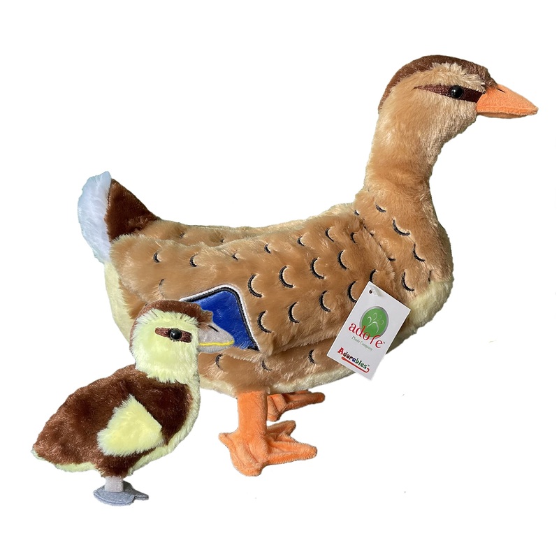 Adore 13'' Standing Mallory The Mallard Duck With Duckling Stuffed Animal Plush Toy