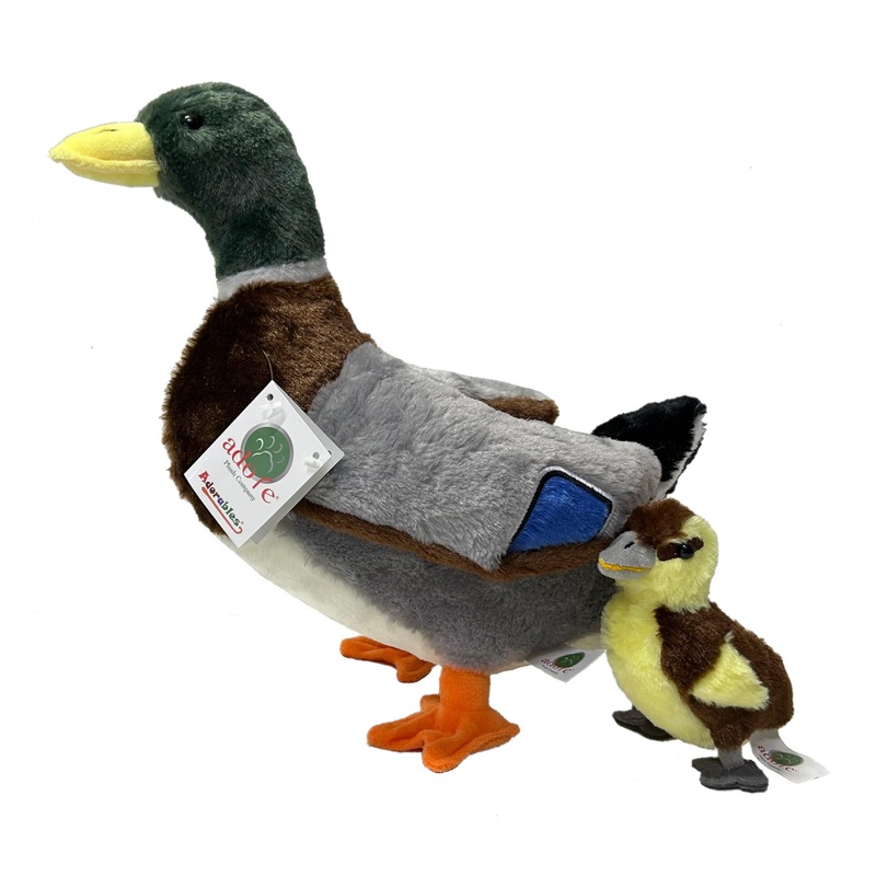 Adore 13'' Standing Reed The Mallard Duck With Duckling Plush Stuffed Animal Toy