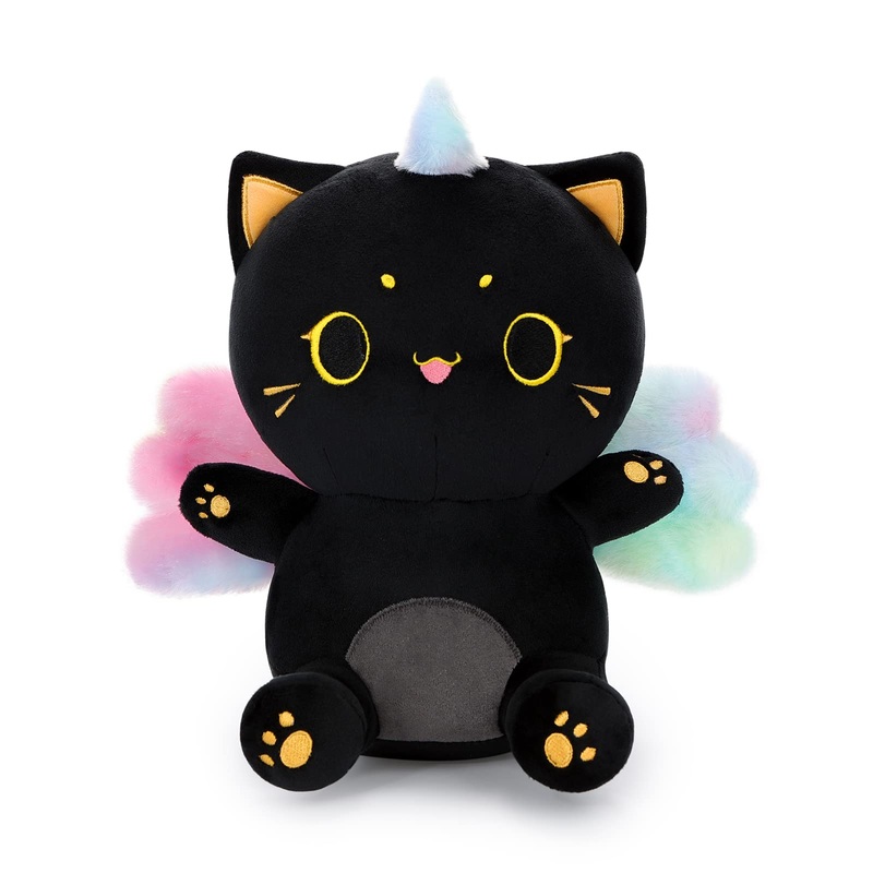 Aixini Cute Caticorn Plush Stuffed Unicorn Black Cat Animal Plushie 10'' Soft Toy With Rainbow Wings For Girls