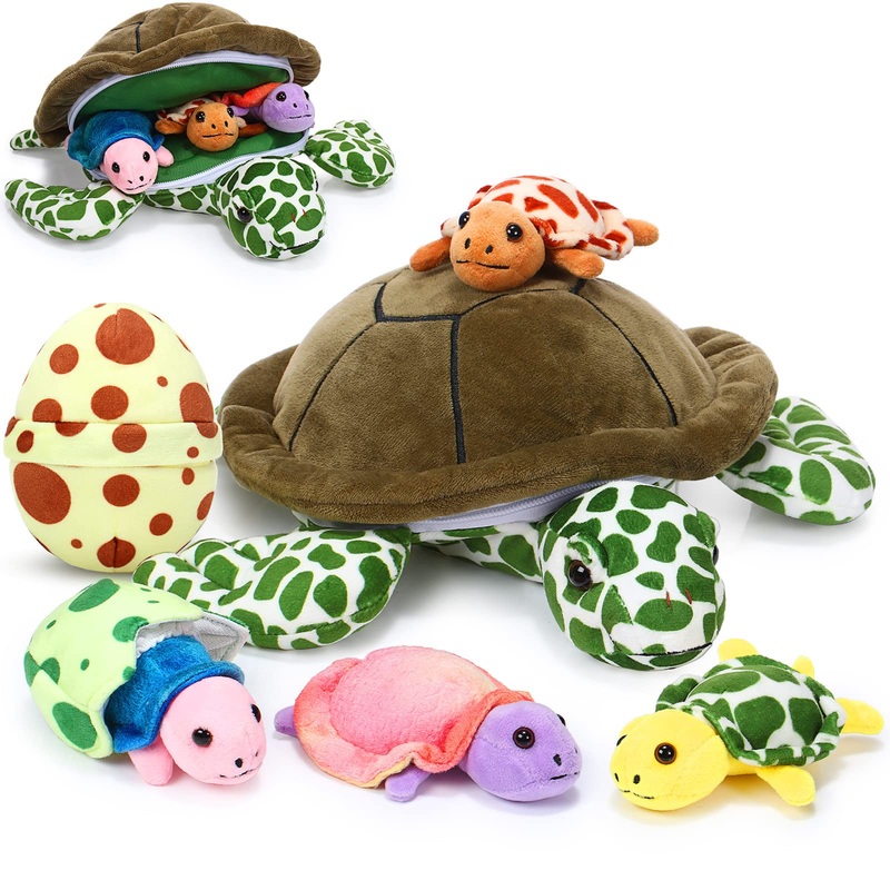 Aoriher 6 Pieces Turtle Stuffed Animal Set 12 Inch Stuffed Sea Turtle Mom With 3 Babies Plush Turtles And 2 Turtle Eggs Stuffed