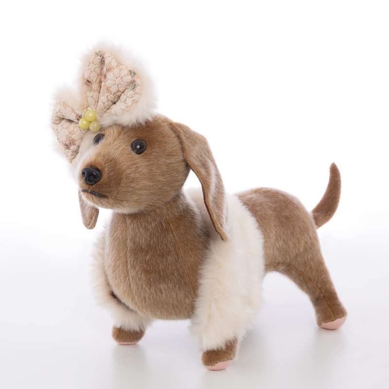 Cu-Mate 13-Inch Dachshund Dog Stuffed Animal - Lifelike & Realistic Plush Toy Puppy Dog Standing Present Gift With Bow Tie