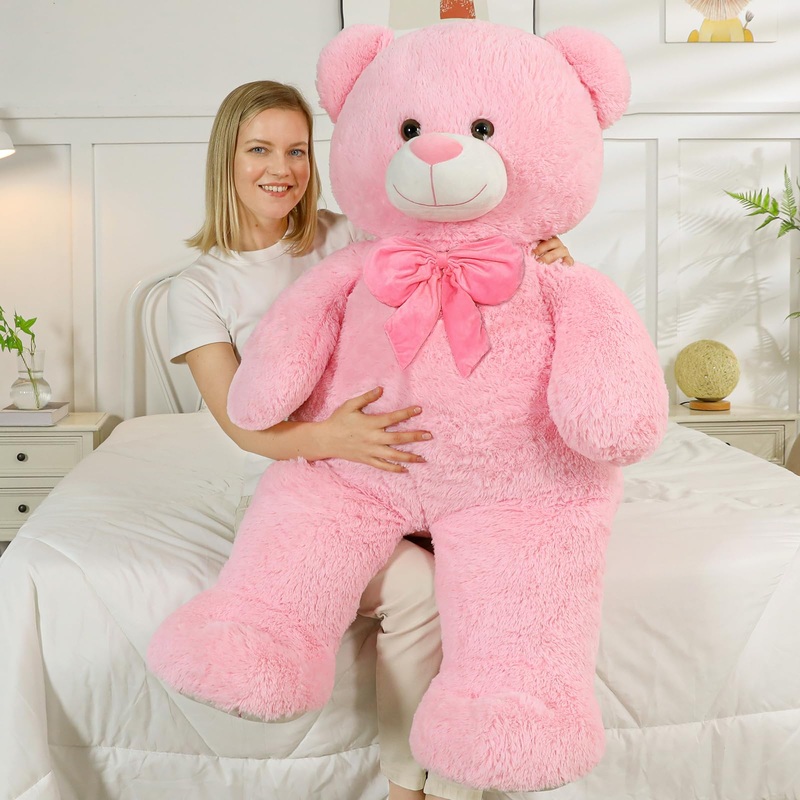 Morismos Big Teddy Bear 4 Ft Stuffed Animal For Mom, 47In Cuddly Stuffed Pink Bear, Baby Shower Decor,Life Size Giant Teddy For